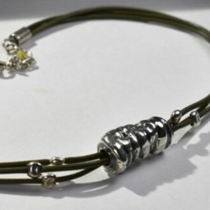 Silpada Green Cord Hammered Tube Pendant Necklace